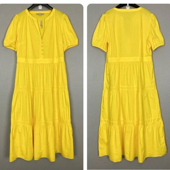 Loft 2023 Puff Sleeve Tiered Midi Dress Women’s Size 4 Peasant Lightweight Boho - Picture 3 of 4